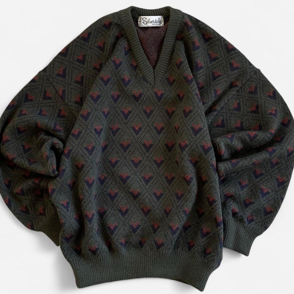 Vintage Silverdale Knitwear New Zealand Green V-Neck Wool Sweater